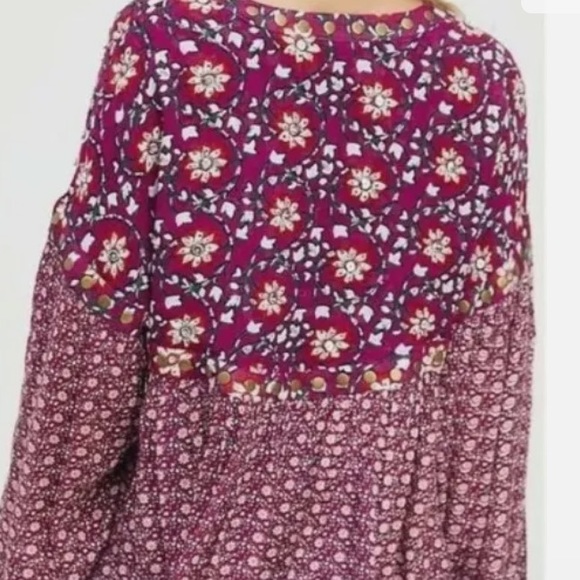 Free People Malia Embellished Printed Baby Doll Jacket Top Dark Red Medium - Picture 13 of 15